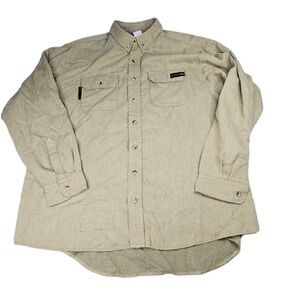 TECGEN FR Flame Resistant Work Shirt Long Sleeve‎ Mens 2XL Tan Button Up